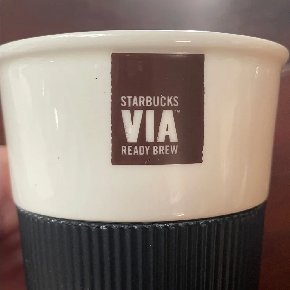 Starbucks VIA 2011 White-Orange Rubber Grip 8-oz Travel Tumbler *NO LID*